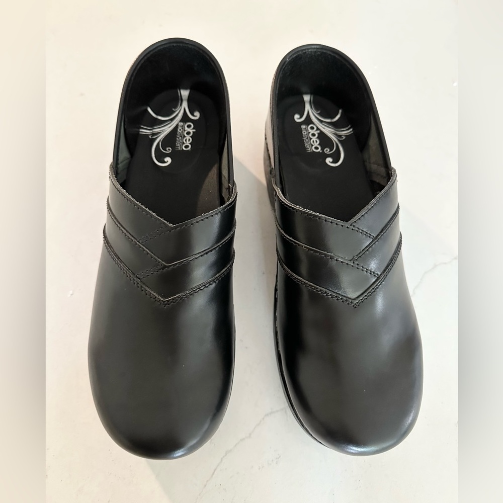 NEW Abeo BIO System leather EVER black slip resistant clogs sure grip soles 10 M